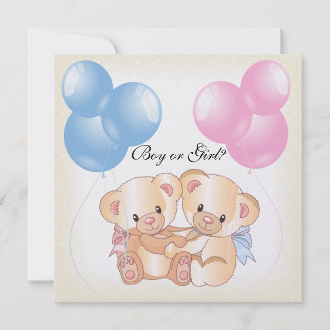 Nallar och ballonger Gender Reveal Party Invit Inbjudningar (Framsida)