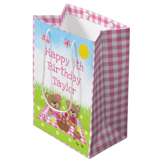 Nallar Picnic Rosa Gingham Grattis på födelsedagen (Framsidan Vinklad)