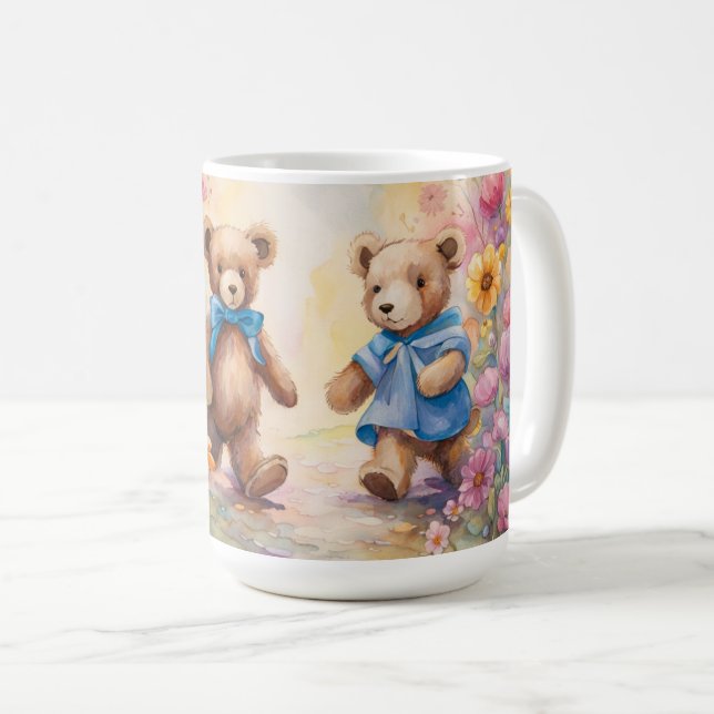Nallar som rullar i pastellträdgård kaffemugg (Framsida höger)