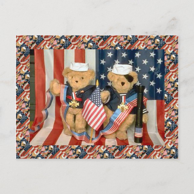 Nallar, tidiga veteraner, amerikanska patriotiska vykort (Framsida)