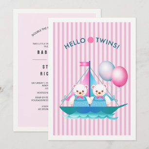 Nallar Twin Girls Baby Shower Inbjudningar
