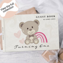 Nalle 1:a födelsedag Rosa Guest Bok