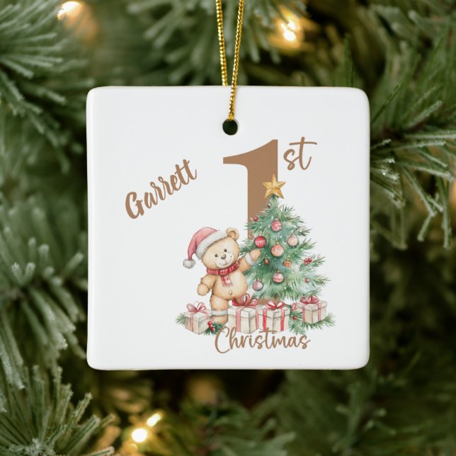 Nalle 1:a jul julgransprydnad keramik (Träd)