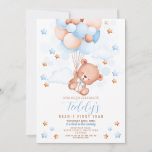 Nalle 1: Björndags Bear-y First Boys Blue Inbjudningar