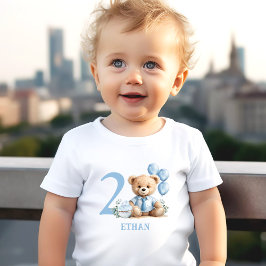 Nalle 2:a födelsedagen Namn Blue Småbarn T-shirt