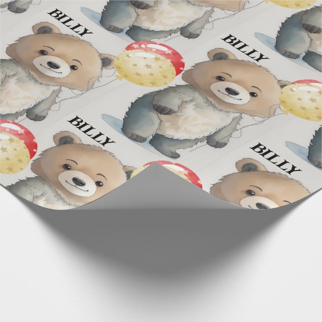 Nalle Add Namn Kids Cute Birthday Presentpapper (Hörn)