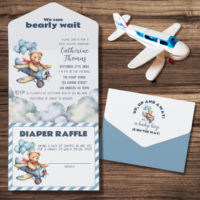 Nalle Airplan Ballogs Boy Baby Shower (Skapare uppladdad)