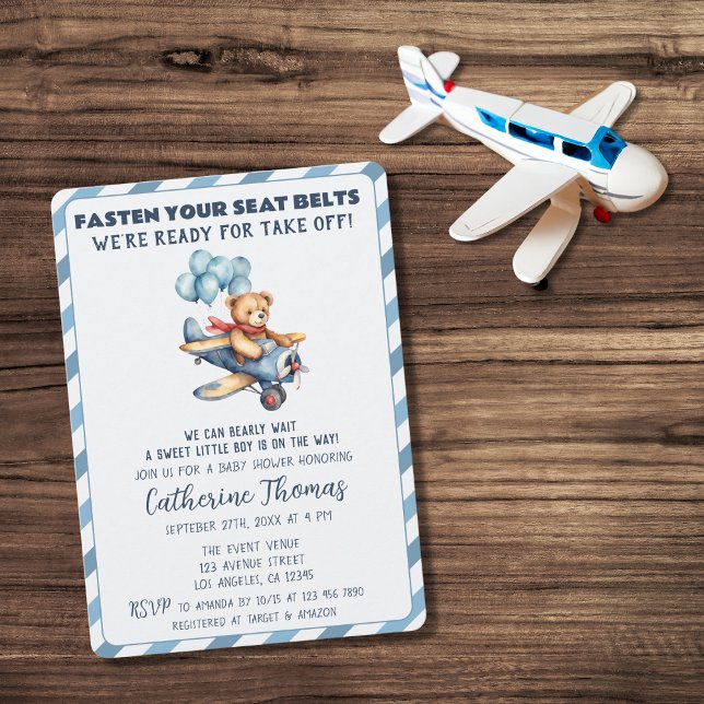 Nalle Airplan Ballogs Boy Baby Shower Inbjudningar (Skapare uppladdad)