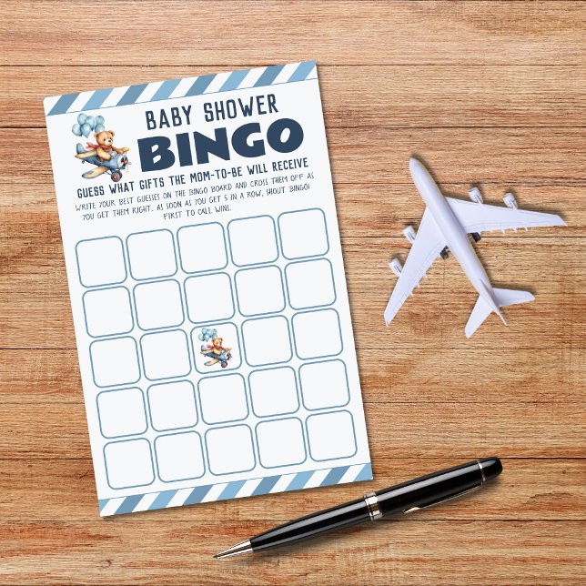 Nalle Airplan Boy Baby Shower Bingo Game (Skapare uppladdad)