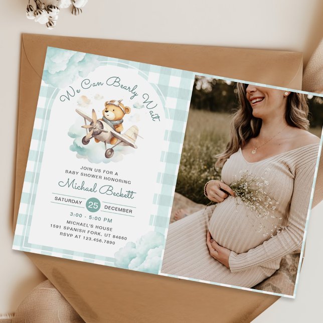 Nalle Airplan Boy Baby Shower Photo Inbjudningar (Skapare uppladdad)
