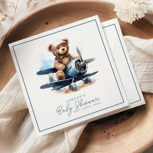 Nalle Airplan Watercolor Boy Shower Pappersservett (Skapare uppladdad)