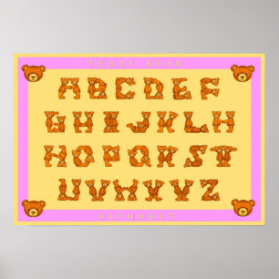 Nalle Alphabet Brev Poster~ABC-Ljus rosa Poster