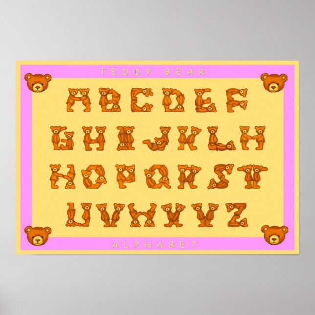 Nalle Alphabet Brev Poster~ABC-Ljus rosa Poster (Framsidan)