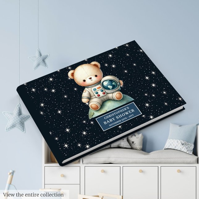 Nalle Astronaut Baby Shower Guest Sign Bok (Teddy Bear Astronaut Baby Shower Guest Sign Book)
