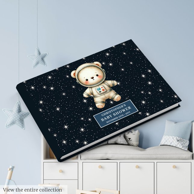 Nalle Astronaut Boy Shower Gästböcker (Adorable Teddy Bear Astronaut Boy Baby Shower Guest)