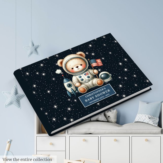 Nalle Astronaut Boy Shower Logbook Gästböcker (Teddy Bear Astronaut Boy Baby Shower Logbook Guest Book)