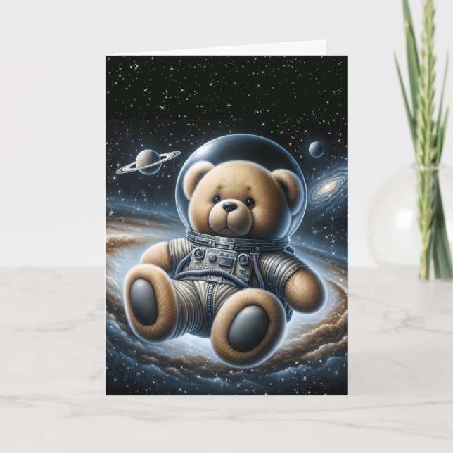 Nalle Astronaut för Nyfödd bebis Boy Kort (Framsida)