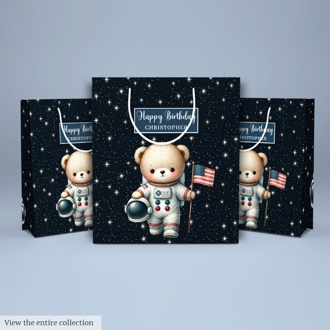 Nalle Astronaut Gift Bag för födelsedagspojke (Teddy Bear Astronaut Gift Bag for Birthday Boy)