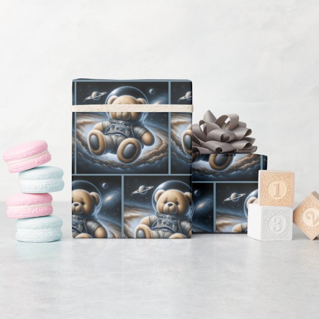 Nalle Astronaut i Rymden Presentpapper (Baby Shower)