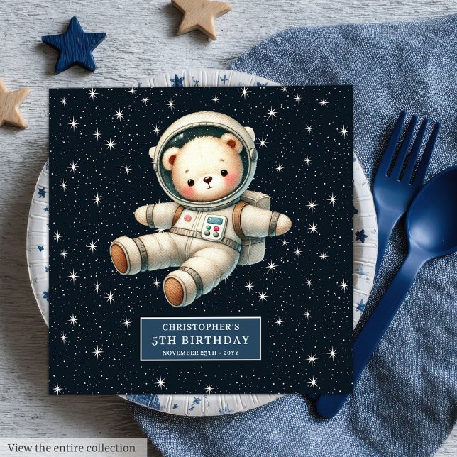 Nalle Astronaut Napkins Baby Shower Pappersservett (Adorable Teddy Bear Astronaut Napkins Baby Shower)