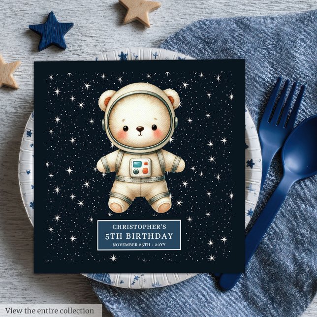 Nalle Astronaut Personlig Party Pappersservett (Adorable Teddy Bear Astronaut Personalized Party Paper Dinner Napkins)