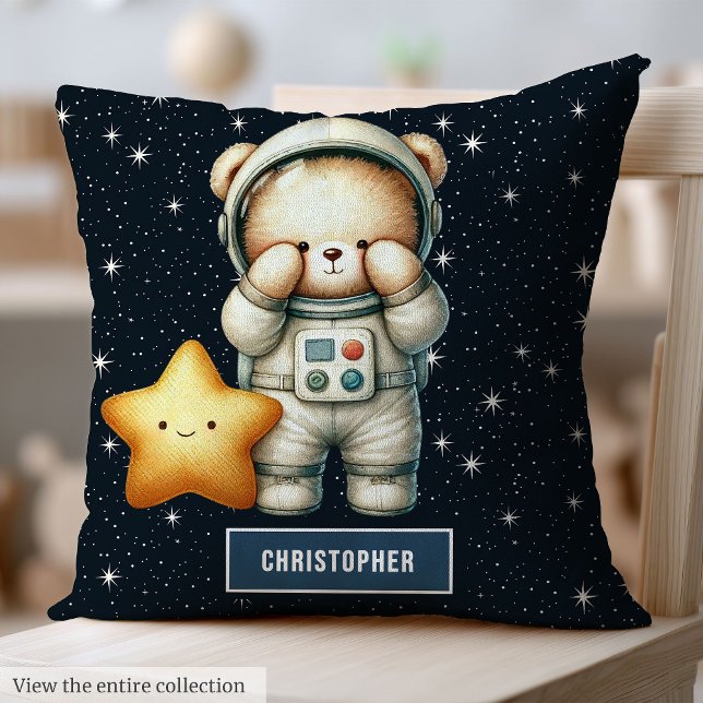 Nalle Astronaut Pillow Pojke Nursery Decor Kudde (Teddy Bear Astronaut Pillow Baby Boy Nursery Decor)