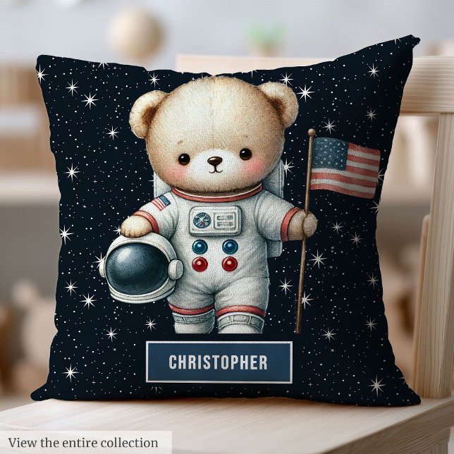 Nalle Astronaut Pojke Pillow Nursery Decor Kudde (Teddy Bear Astronaut Baby Boy Pillow Nursery Decor)