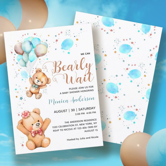 Nalle att vi kan tidigt vänta på babyskor inbjudningar (Boy Teddy Bear We Can Bearly Wait Baby Shower Invitation)