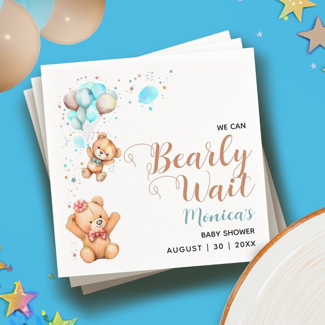 Nalle att vi kan tidigt vänta på babyskor pappersservett (Boy Teddy Bear We Can Bearly Wait Baby Shower Napkins)