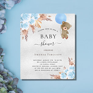 Nalle av babyduschpampas gräs i silver flygblad
