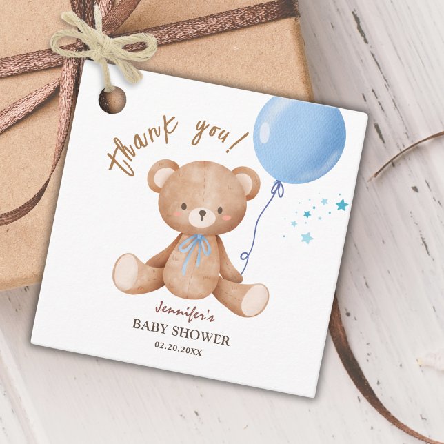 Nalle av blå ballong | Boy Baby Shower Gåvor Etiketter (Skapare uppladdad)