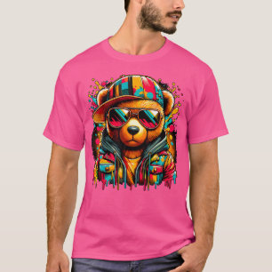 Nalle av färgad Hip hop med solglasögon Rap Mu T Shirt