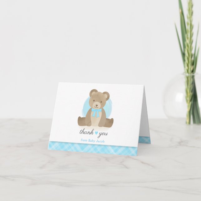 Nalle av ljus med Tacken Bow Tie Baby Shower Tack Kort (Framsida)