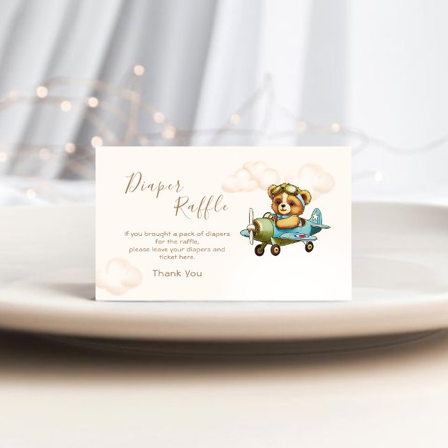 Nalle av vismisk flygplanspilot - förringning av r tilläggskort (Whimsical Airplane Pilot Teddy Bear Diaper Raffle Enclosure Card)