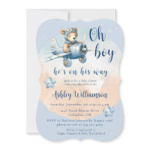 Nalle Aviator Oh Boy Baby Shower-inbjudan