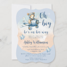 Nalle Aviator Oh Boy Baby Shower-inbjudan Inbjudningar