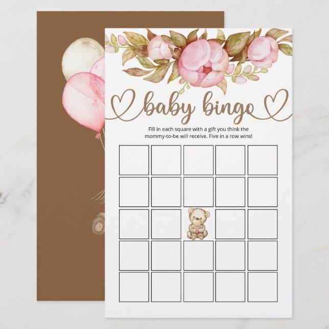 Nalle Baby Bear Baby Shower Bingo Game (Fram/baksida)