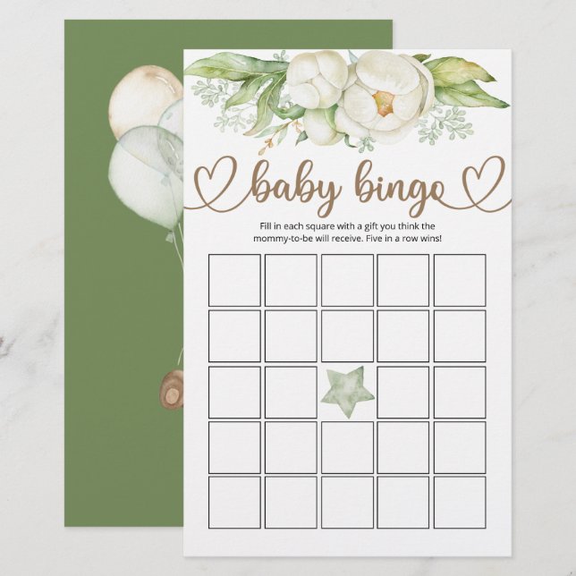Nalle Baby Bear Baby Shower Bingo Game (Fram/baksida)