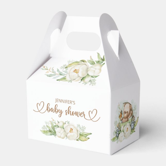Nalle Baby Bear Baby Shower Blommigt Presentaskar (Framsidan Sidan)