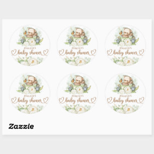 Nalle Baby Bear Baby Shower Blommigt Runt Klistermärke