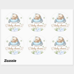 Nalle Baby Bear Baby Shower Blommigt Runt Klistermärke