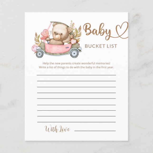 Nalle Baby Bear Baby Shower Bucket List (Framsida)