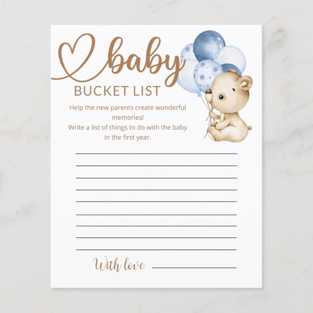 Nalle Baby Bear Baby Shower Bucket List (Framsida)