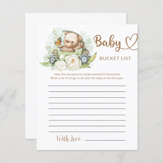 Nalle Baby Bear Baby Shower Bucket List (Fram/baksida)