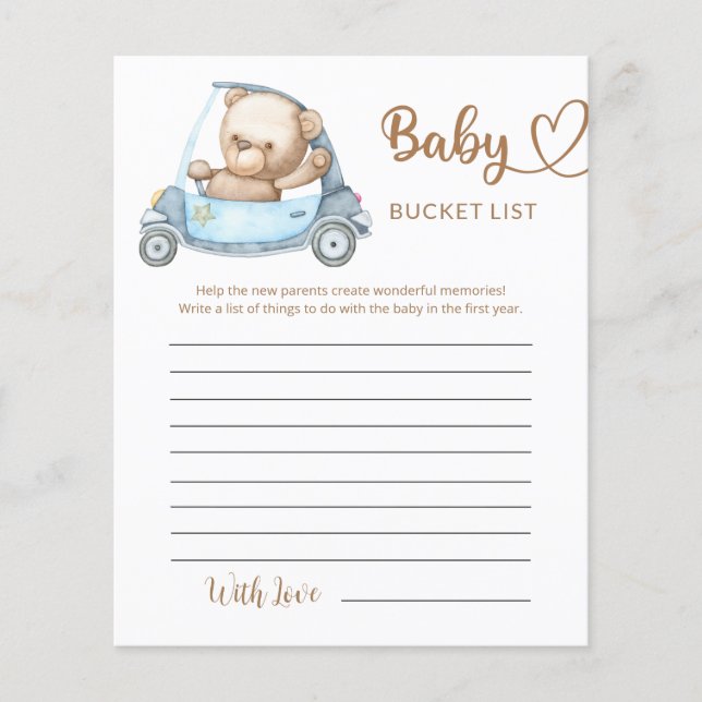 Nalle Baby Bear Baby Shower Bucket List (Framsida)