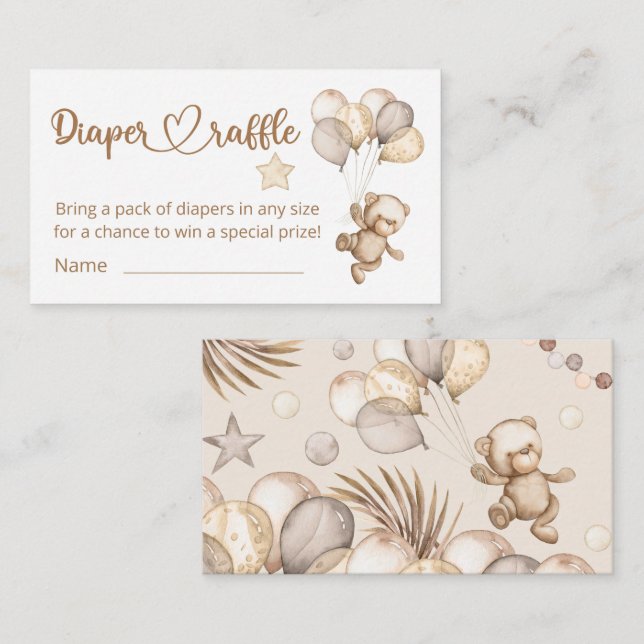 Nalle Baby Bear Baby Shower Diaper Raffle Tilläggskort (Fram/baksida)