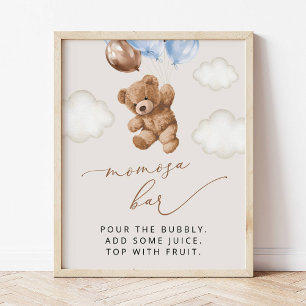 Nalle, Baby Bear, Blue Balloons, Momosa Pub Poster