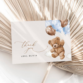 Nalle, Baby-björn, blå ballonger, babyskor Tack Kort