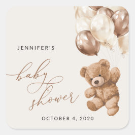 Nalle, Baby-björn, brunballonger, babyskor Fyrkantigt Klistermärke