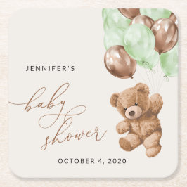 Nalle, Baby-björn, Grönt-ballonger, babyskor Underlägg Papper Kvadrat